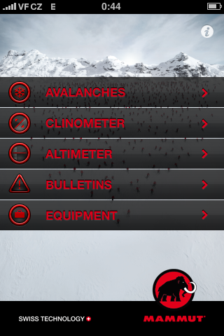 Mammut Safety: hlavní menu