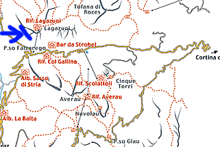 Mapka Passo Falzarego. Zdroj: planetmountain.com