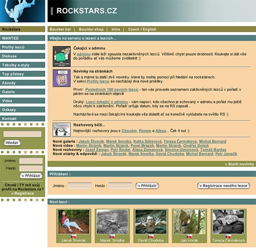 Hlavní stránka serveru Rock Stars
