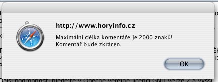 Varování překročené délky komentáře