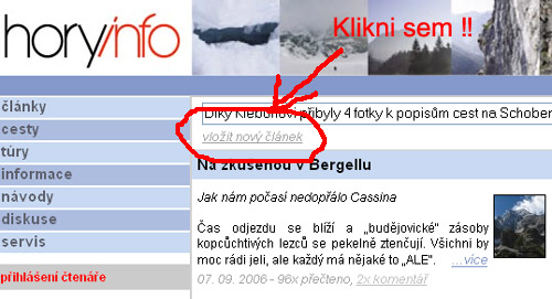 Vstup do zadávání článku
