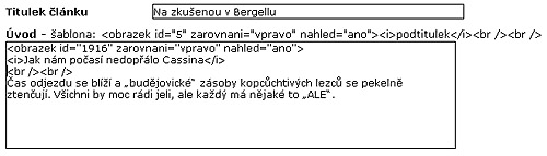 Příklad vyplnění polí Titulek článku a Úvod