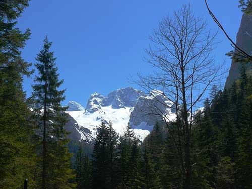 Pohled na Dachstein od jezera Vordere Gosausee