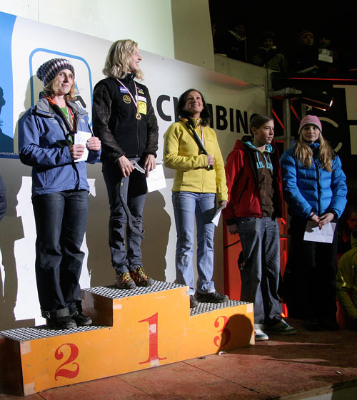 Saas Fee světový pohár 2009. Petra Müllerová, Angelika Rainerová, Maria Tolokoninová, Chloe Graftiauxová, Lucka Hrozová