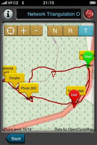 MotionX GPS na Iphone s naší lehce chaotickou trasou příchodu k Obrvégrům
