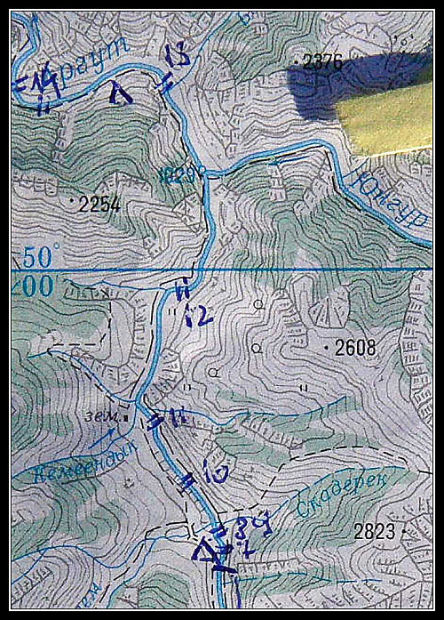 Mapa dnešní etapy s vyznačením peřejí.