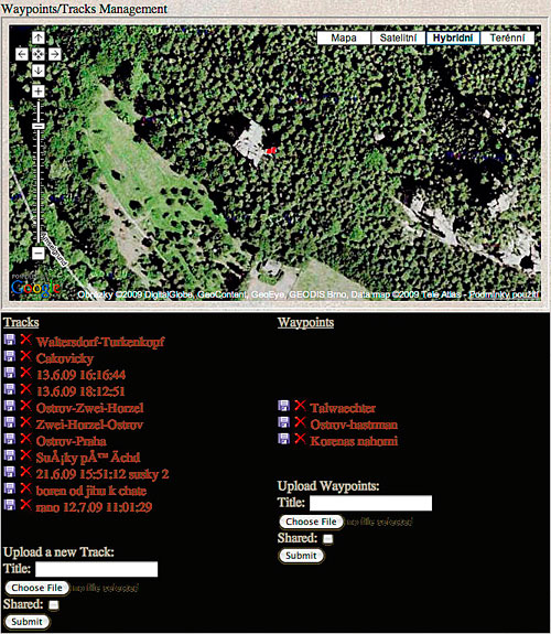 Soukromá stránka pro upload tras a bodů do GPS kitu