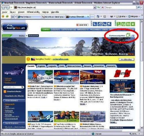 bergfex.at s vyznačením, kde je možno aktivovat mapu