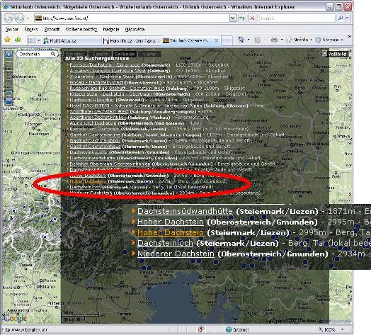 bergfex.at - zobrazení výsledků hledání 