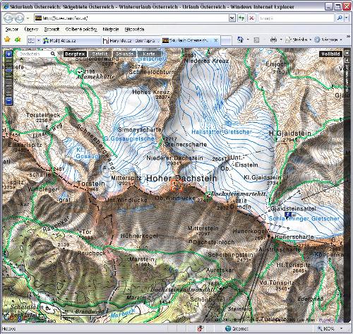 bergfex.at - mapa oblasti okolo vrcholu Hoher Dachstein