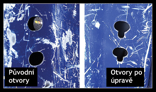 Otvory v zadních sloupcích a jejich úprava