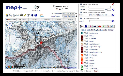 Matterhorn na mapách aplikace mapplus.ch
