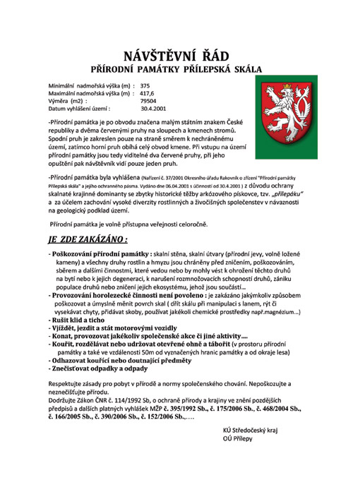 Návštěvní řád přírodní památky Přílepská skála