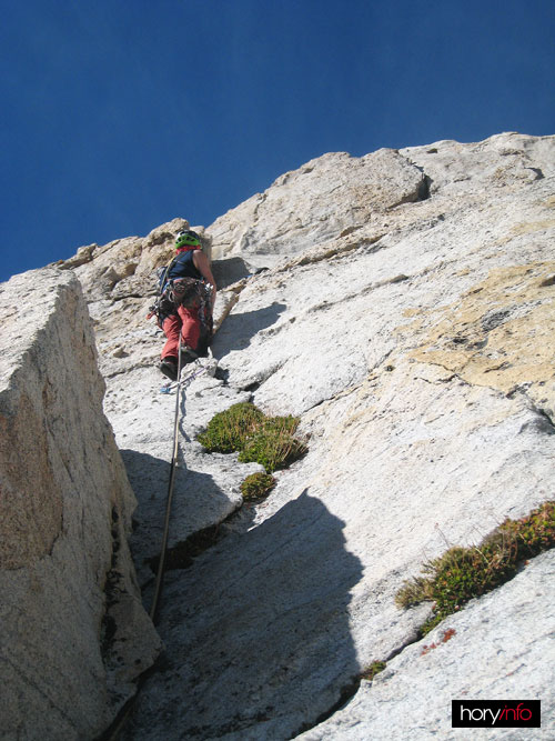 Cathedral Peak - 3. délka těsně nad štandem