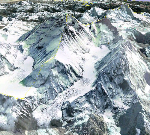 Mount Everest od západu, jižní sedlo, Lhoce