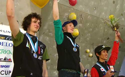Adam Ondra, Jakob Schubert, Sači Amma, vítězové závodu