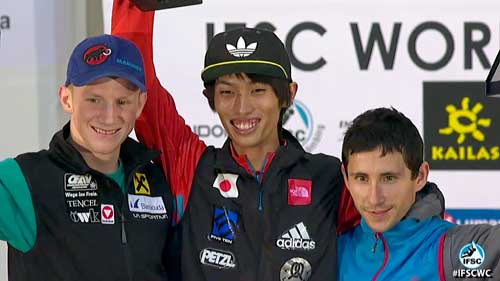 Vítězové SP 2013: Jakob Schubert, Sači Amma, Ramón J. Puigblanque