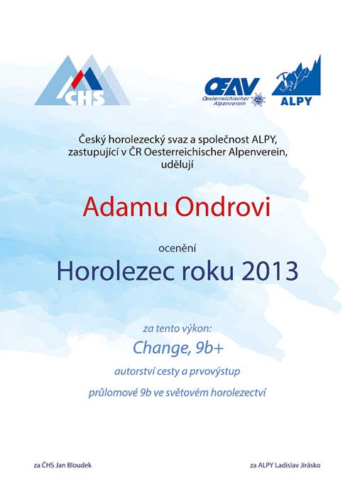 Diplom pro Horolezce roku 2013