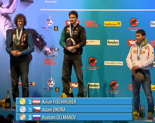 Adam Ondra, Kilian Fischhuber, Rustam Gelmanov