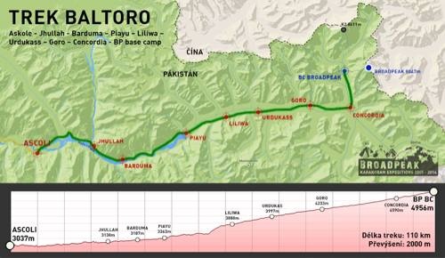 Mapa treku pod Broad Peak