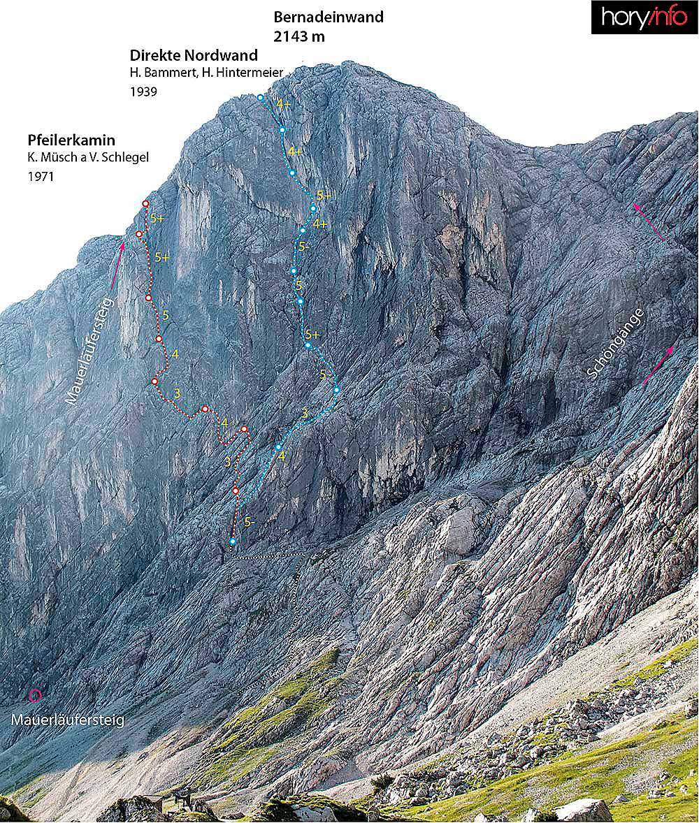 Topo Direkte Nordwand a Pfeilerkamin