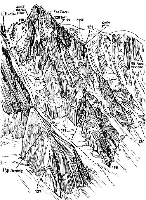 SV stěna Mont Blanc du Tacul