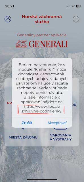 Podmínky použití modulu Kniha túr