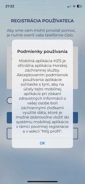 Registrace uživatele - podmínky